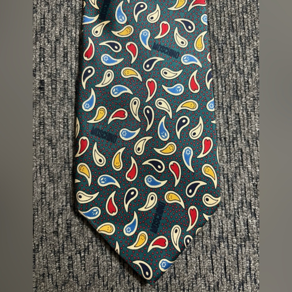 Vintage Moschino 100% Silk Mens Paisley Multicolored Tie